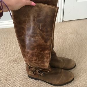 Distressed Brown Leather Riding Boots